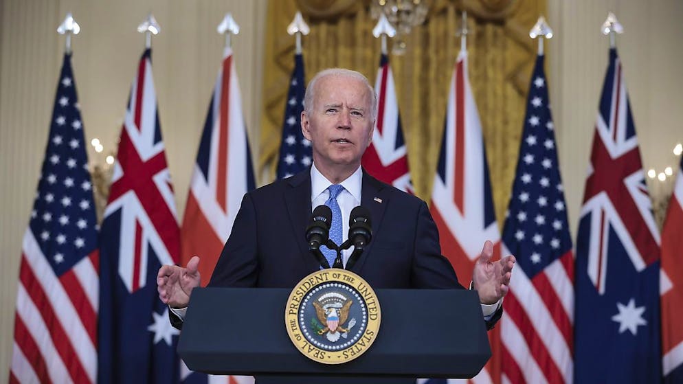 Joe Biden a annoncé ce nouveau partenariat de sécurité mercredi depuis la Maison Blanche. Ses homologues australien Scott Morrison et britannique Boris Johnson étaient présents en visioconférence.