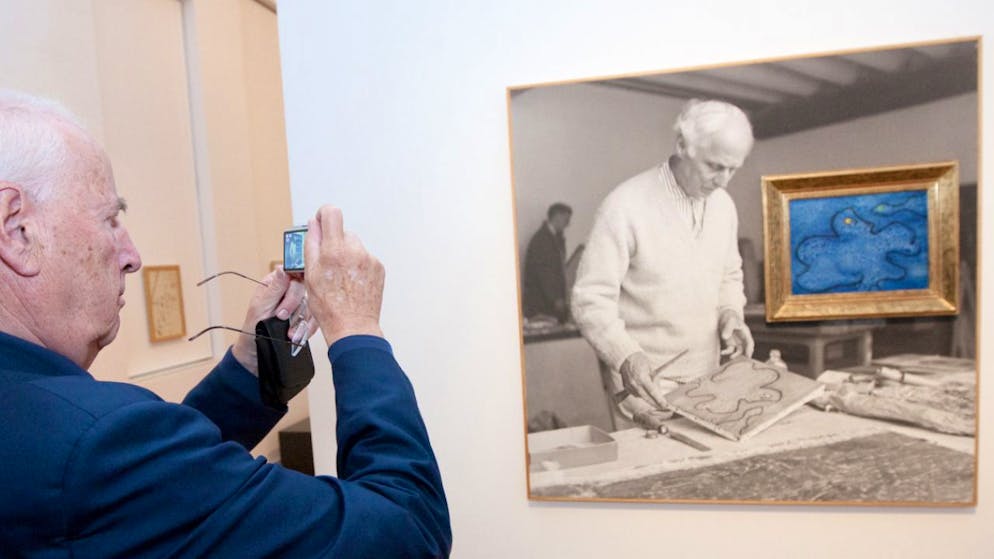 ARCHIV - Der deutsche Filmregisseur und Produzent Peter Schamoni fotografiert im Landesmuseum für Kunst- und Sachgeschichte das Bild "Die Wankelmutter" (Öl auf Leinwand von 1963) des Malers Max Ernst. Die Sammlung des deutschen Filmemachers Peter Schamoni von Max-Ernst-Werken wird versteigert. Foto: Friso Gentsch/dpa - ACHTUNG: Verwendung nur im vollen Format