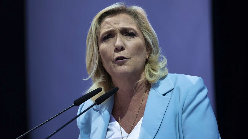 Marine Le Pen gestures delivers a speech, at a National Rally event in Frejus, France, Sunday, Sept. 12, 2021. Two politicians have formally declared their intentions to seek to become FranceâÄ™s first female president in next yearâÄ™s spring election. National RallyâÄ™s Marine Le Pen and ParisâÄ™ Socialist mayor, Anne Hidalgo, both officially launched their campaigns Sunday in what were widely expected moves. (AP Photo/Daniel Cole)