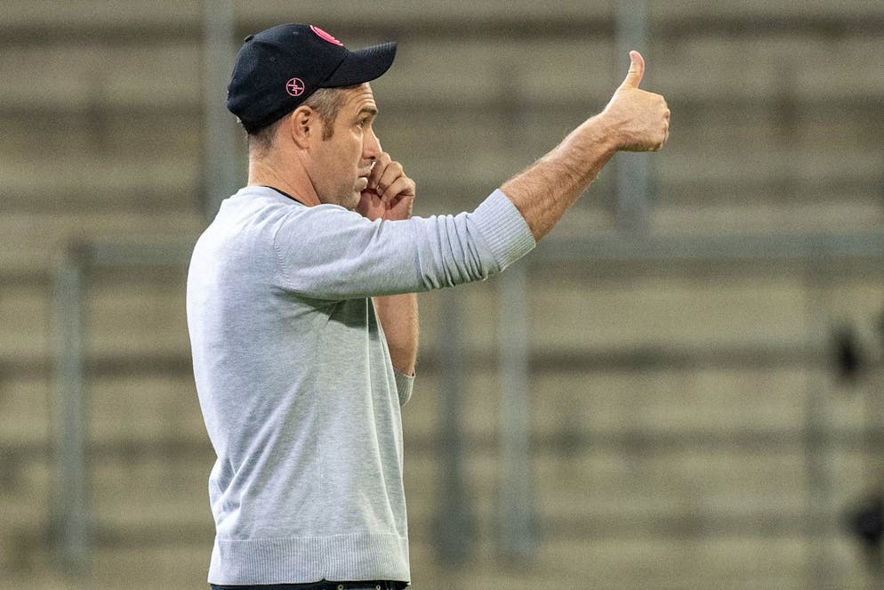Luganos Cheftrainer Mattia Croci-Torti im Schweizer Fussball Cup Sechzehntelfinale zwischen Neuchatel Xamax FC und dem FC Lugano, am Freitag, 17. September 2021, im Stadion Maladiere in Neuenburg. (KEYSTONE/Marcel Bieri)