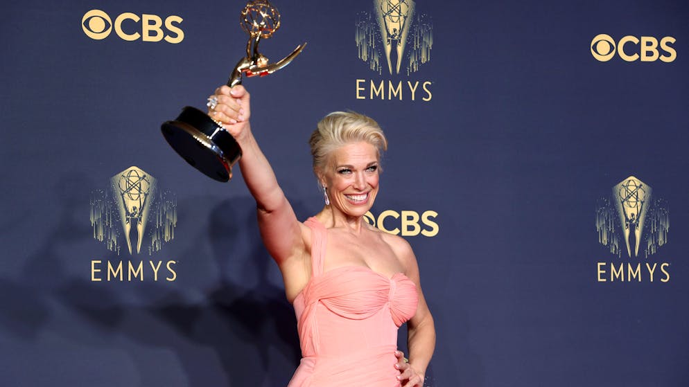 LOS ANGELES, CALIFORNIA - SEPTEMBER 19: Hannah Waddingham, winner of Outstanding Supporting Actress in a Comedy Series for 'Ted Lasso,' poses in the press room during the 73rd Primetime Emmy Awards at L.A. LIVE on September 19, 2021 in Los Angeles, California. (Photo by Rich Fury/Getty Images)