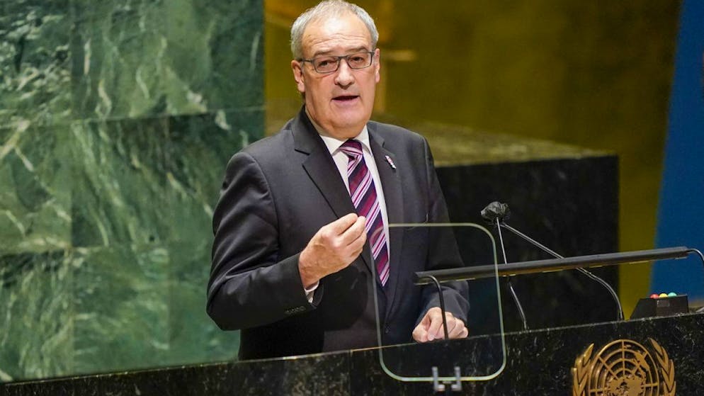 Der Schweizer Bundespräsident Guy Parmelin bei seiner Rede vor der Uno-Generalversammlung in New York.
