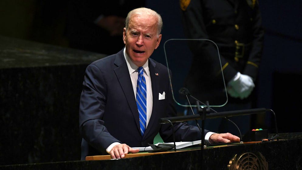 Joe Biden (l), Präsident der USA, spricht während 76. Generaldebatte der UN-Vollversammlung.