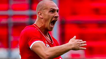 ANTWERPEN, BELGIE - SEPTEMBER 19: Michael Frey of Royal Antwerp FC celebrate first Royal Antwerp FC goal of the afternoon during the Jupiler Pro League match between Royal Antwerp FC and RFC Seraing at Bosuilstadion on September 19, 2021 in Antwerpen, Belgie (Photo by Perry van de Leuvert/BSR Agency/Getty Images)