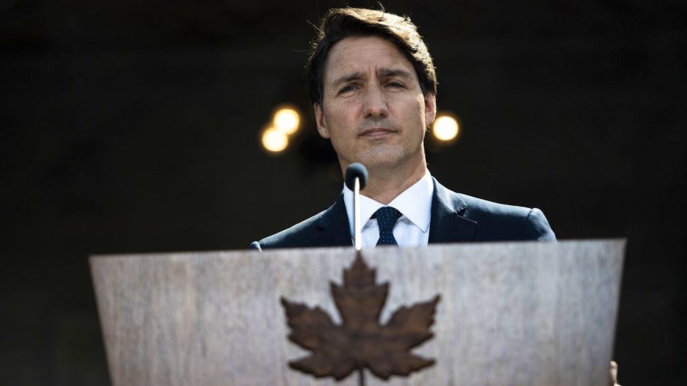 Justin Trudeau, Premierminister von Kanada und Parteivorsitzender der Liberalen Partei, bei einer Pressekonferenz am 15. August 2021 in Ottawa.