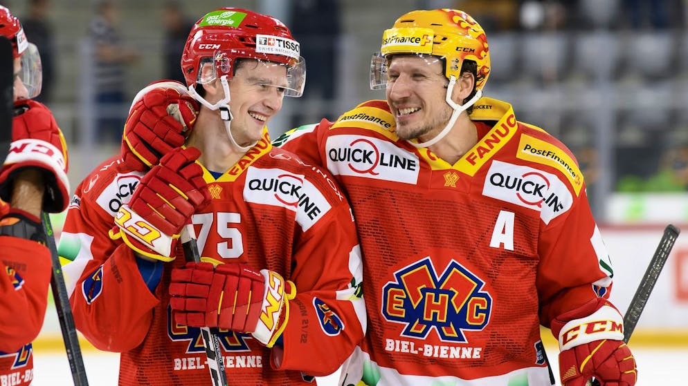 Der EHC Biel reiht Sieg an Sieg und hat gut Lachen.