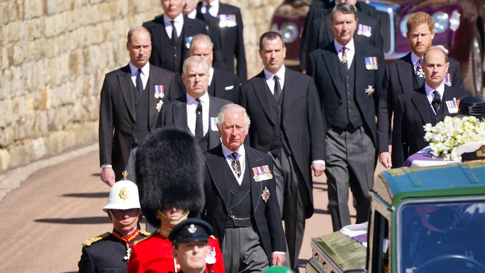 Mitglieder der königlichen Familie im Trauerzug anlässlich der Bestattung von Prinz Philip am 17. April 2021. (Archiv)