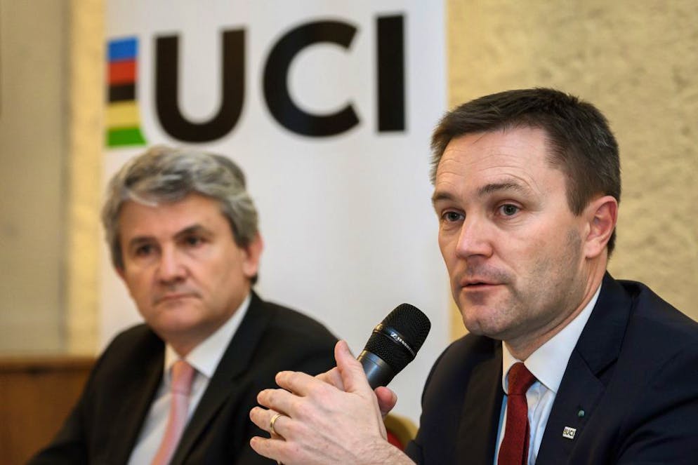 David Lappartient (droite), président de l'UCI en conférence