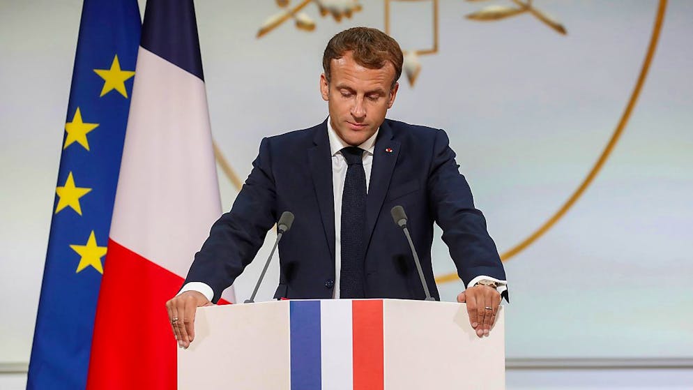 Emmanuel Macron, Präsident von Frankreich, während einer Rede im Elysee-Palast. Foto: Gonzalo Fuentes/Reuters Pool/dpa