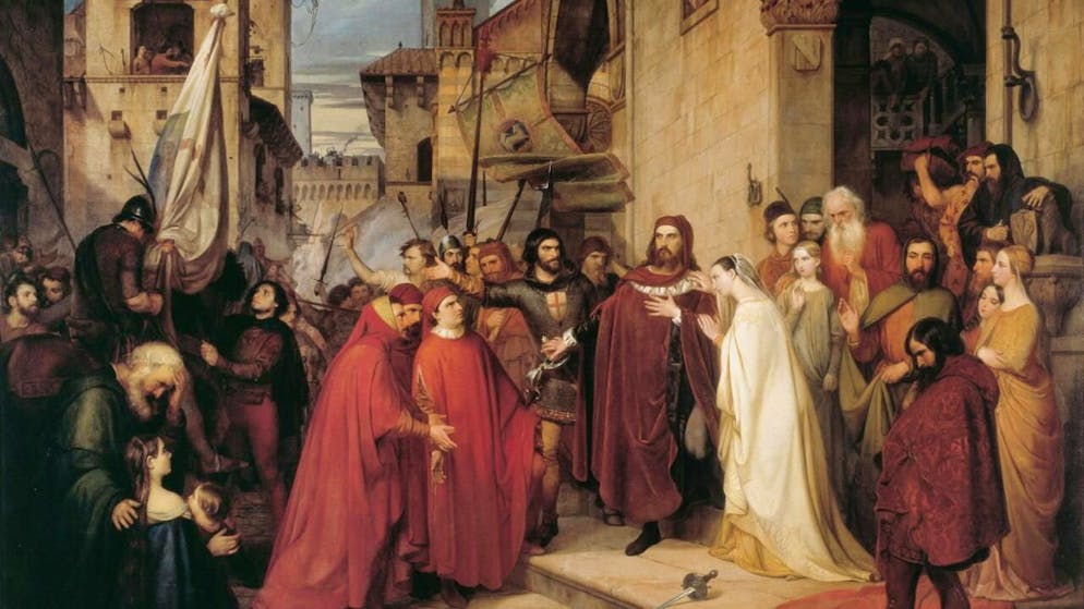 Antonio Ciseri "La partenza di Giano della Bella per il volontario esilio", 1849, olio su tela, 240 x 307 cm
© Museo d'arte della Svizzera italiana, Lugano
Collezione Città di Lugano