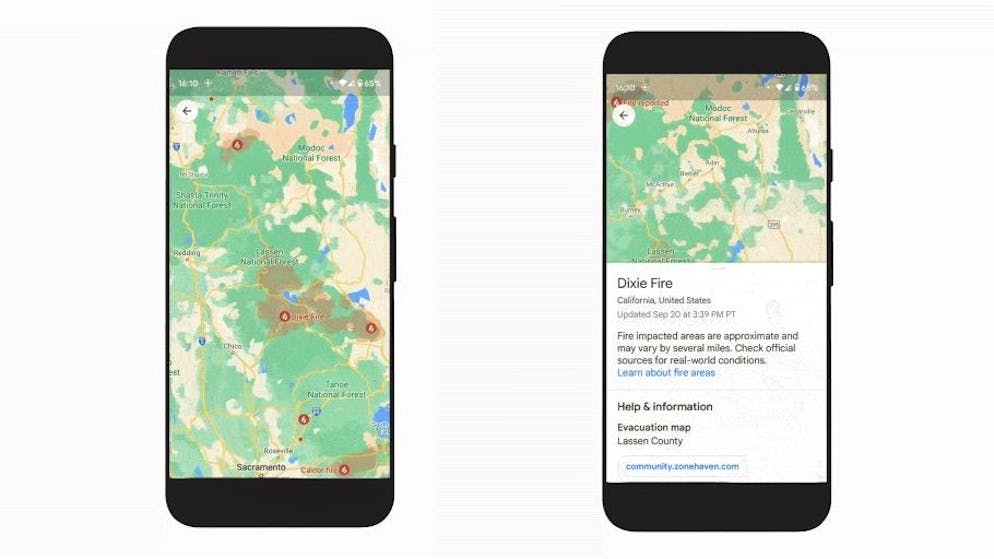 Forest fires will soon be visible directly on Google Maps.