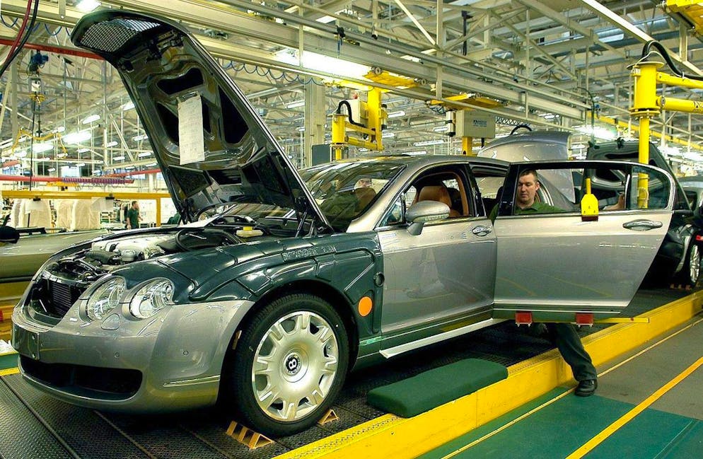 Une vue de la chaîne de montage Bentley à Crewe, en Grande-Bretagne.