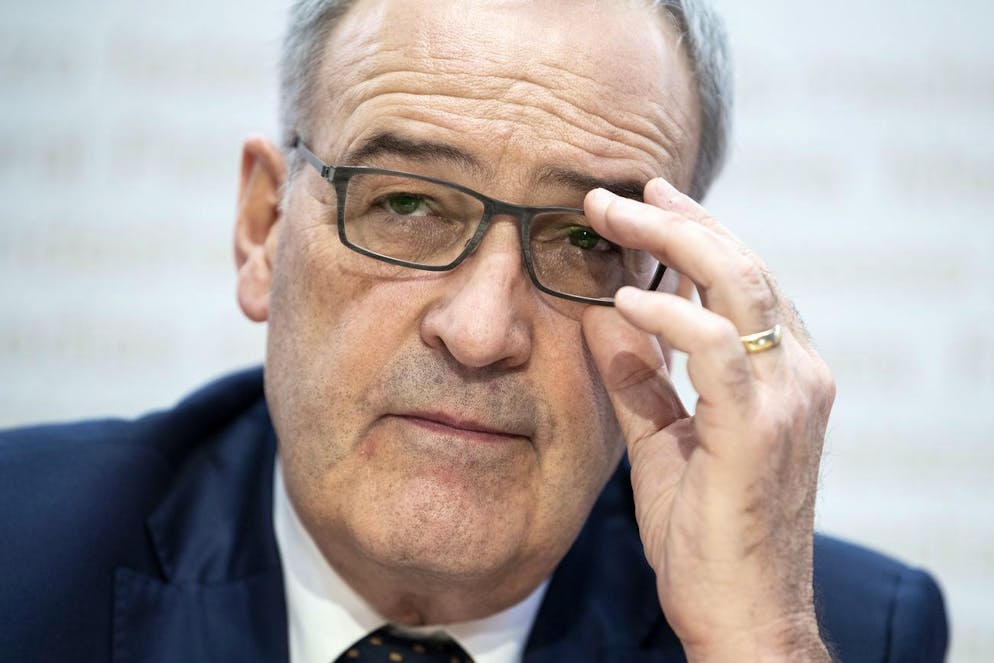Der neugewaehlte Bundespraesident Guy Parmelin spricht an einem Point de Presse, am Mittwoch, 9. Dezember 2020, in Bern. (KEYSTONE/Peter Schneider)