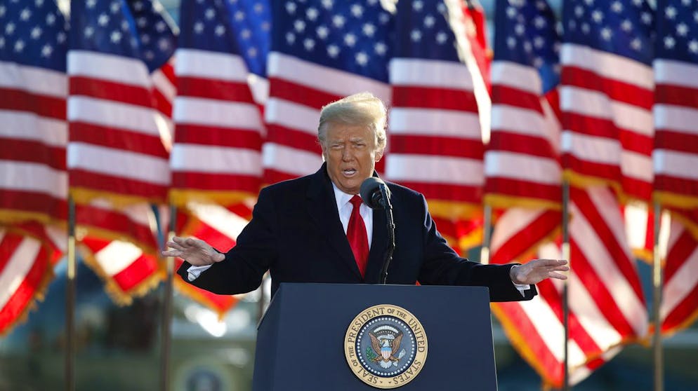 FILE - President Donald Trump speaks to crowd before boarding Air Force One at Andrews Air Force Base, Md., Wednesday, Jan. 20, 2021. FacebookâÄ™s quasi-independent oversight board will decide whether the companyâÄ™s decision to ban Trump indefinitely from its platform for inciting his supporters to storm the Capitol was the right one. The social media giant said Thursday that it is referring the final decision on TrumpâÄ™s account to the board, though it believes it made the right choice. ,(AP Photo/Luis M. Alvarez)
