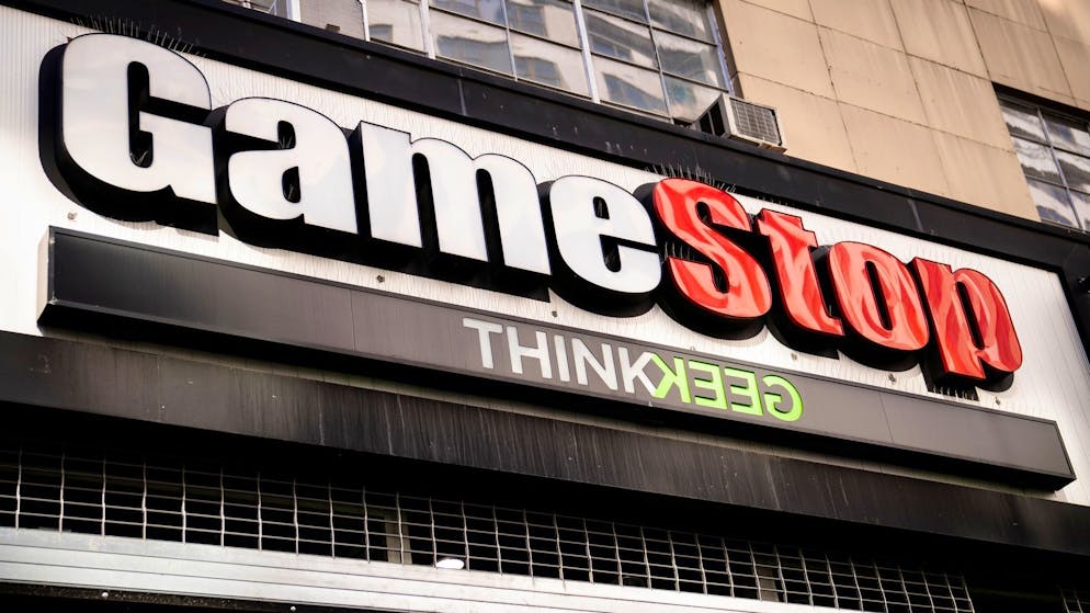 Das Gamestop-Logo prangt auf der Fassade der Filiale am Union Square in New York.