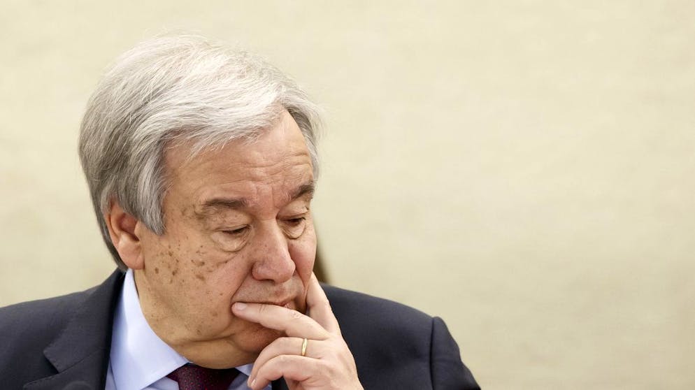 U.N. Secretary-General Antonio Guterres listens a statement, during the High-Level Segment of the 43rd session of the Human Rights Council, at the European headquarters of the United Nations in Geneva, Switzerland, Monday, February 24, 2020. (KEYSTONE/Salvatore Di Nolfi)