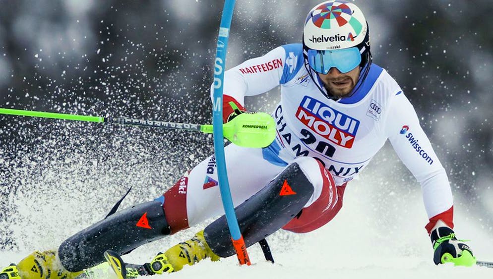 Thumbs up: Luca Aerni also impressed in the first race of the second slalom in Chamonix.