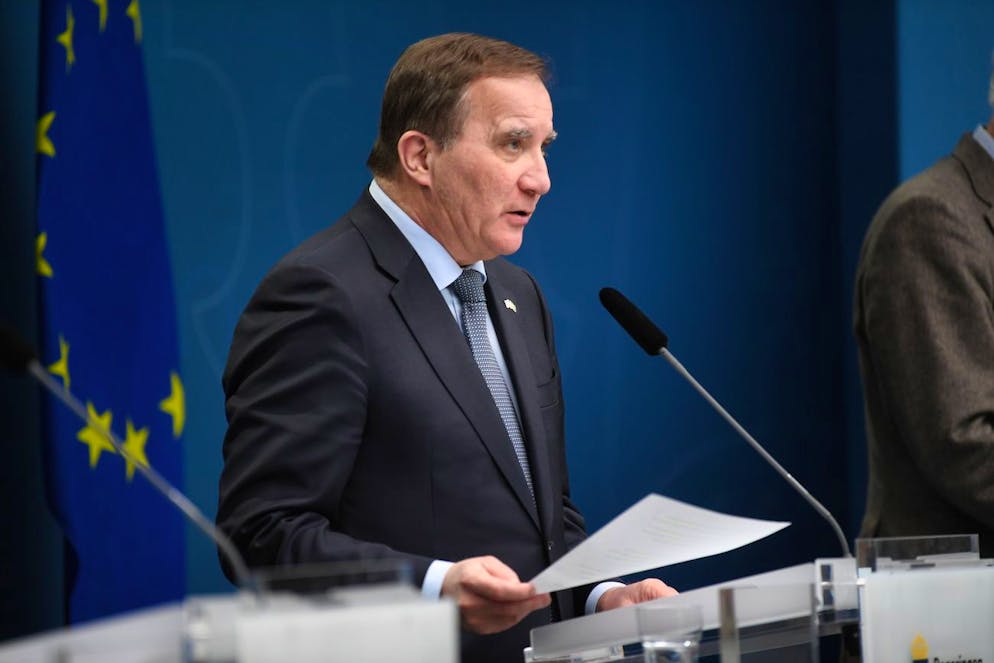 epa08926454 Sweden's Prime Minister Stefan Lofven speaks at a press conference in Stockholm, Sweden, 09 January 2021, after the Swedish parliament earlier the same day adopted a temporary pandemic law during the coronavirus COVID-19 crisis. EPA/FREDRIK SANDBERG SWEDEN OUT