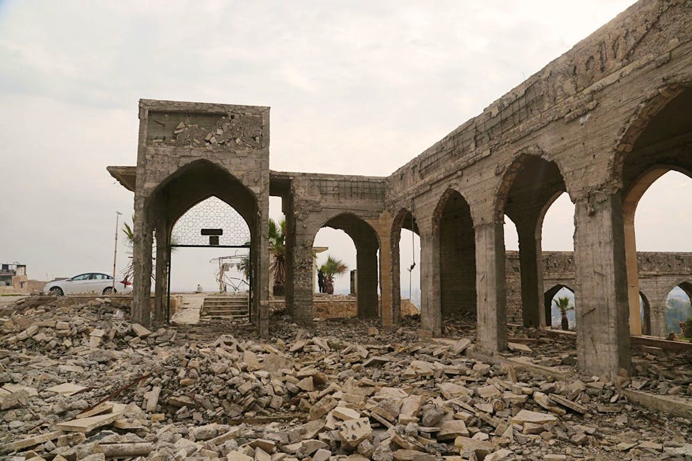 Saturday, Jan. 21, 2017 photo of destroyed Mosque of The Prophet Younis, or Jonah, in Mosul, Iraq. The revered Muslim shrine was destroyed on 2014 by Islamic State militants who overran the city and imposed their harsh interpretation of Islamic law. The mosque was built on an archaeological site dating back to 8th century BC, and is said to be the burial place of the prophet, who in stories from both the Bible and Quran is swallowed by a whale. (AP Photo/Khalid Mohammed)