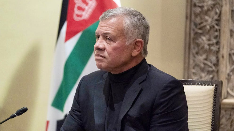 FILE - In this May 26, 2021 file photo, Jordan's King Abdullah II listens during a meeting with Secretary of State Antony Blinken, in Amman, Jordan. On Monday, Oct. 4, 2021, King Abdullah II denied any impropriety in his multi-million-dollar purchases of luxury homes abroad, citing security needs for keeping the transactions quiet and saying no public funds were used. The comment by the Royal Palace comes a day after the International Consortium of Investigative Journalists reported that the monarch had secretly bought $106 million in luxury homes over the past decade by using offshore transactions. (AP Photo/Alex Brandon, Pool, File)
