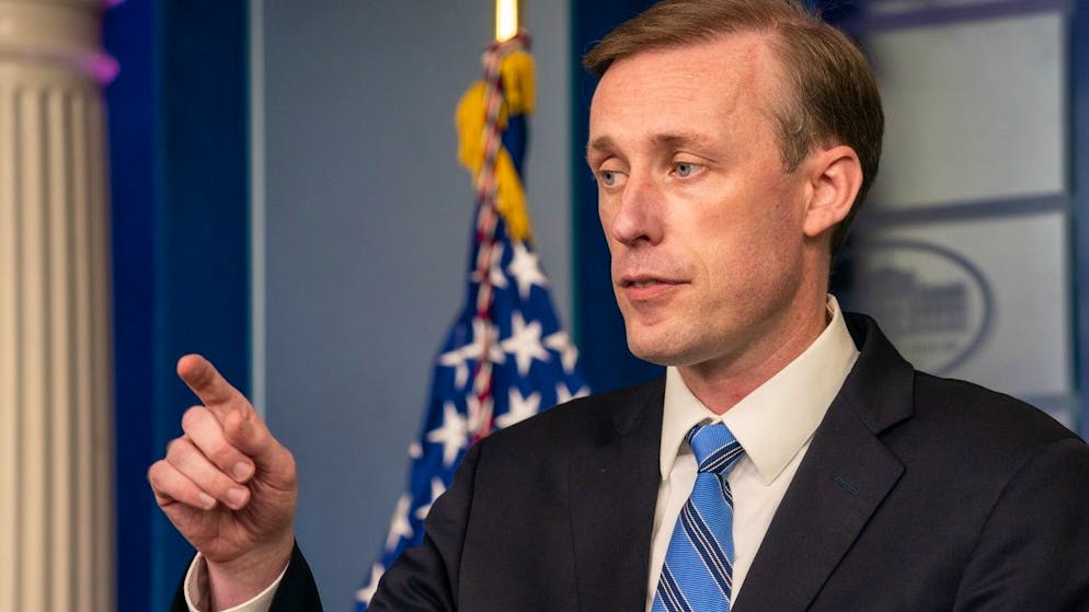 epa09426674 National Security Adviser Jake Sullivan speaks during the daily press briefing at the White House in Washington, DC, USA, 23 August 2021. EPA/Ken Cedeno / POOL
