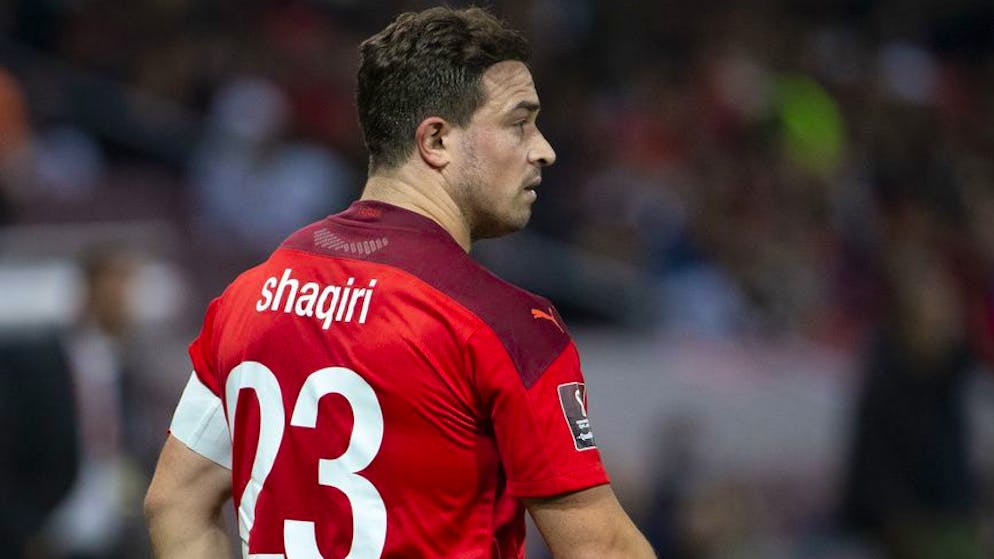 Switzerland's midfielder Xherdan Shaqiri looks on his teammates, during the 2022 FIFA World Cup European Qualifying Group C football match between Switzerland and Northern Ireland, at the Stade de Geneve stadium, in Geneva, Switzerland, Saturday, October 9, 2021. (KEYSTONE/Salvatore Di Nolfi)