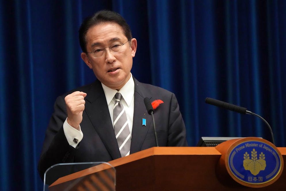 epa09523218 Japanese Prime Minister Fumio Kishida speaks during a news conference at the prime minister's official residence, in Tokyo, Japan, 14 October 2021. Prime Minister Kishida dissolved the powerful lower house of parliament for snap general elections scheduled for 31 October. EPA/EUGENE HOSHIKO / POOL