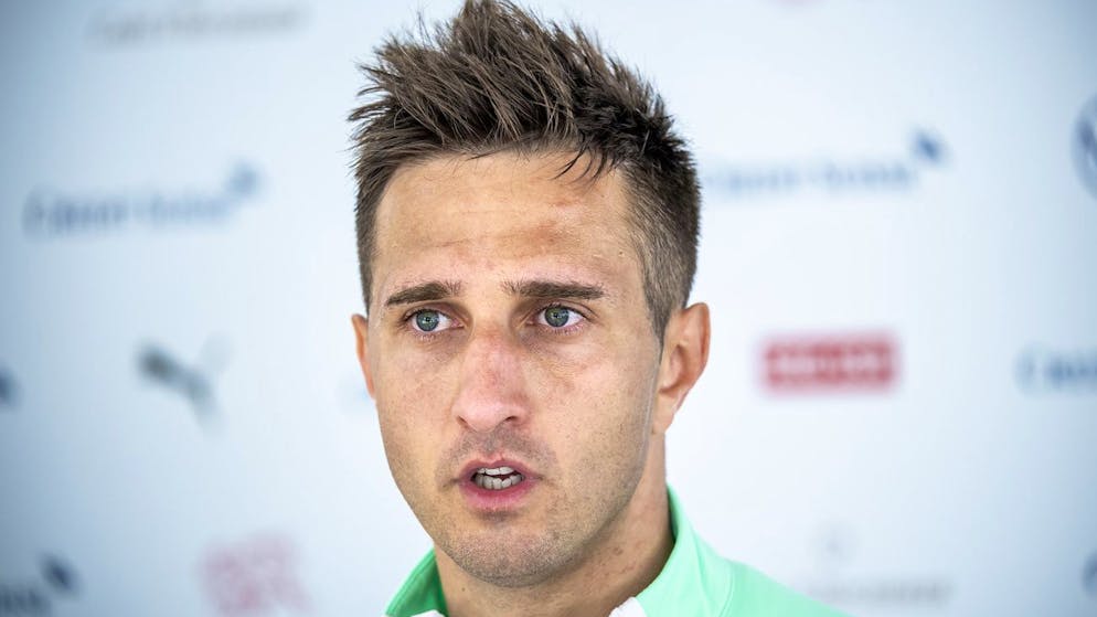Switzerland's soccer player Mario Gavranovic speaks to journalists during a training session prior to the UEFA EURO 2020 soccer tournament at the Dalga Arena, in Baku, Azerbaijan, Wednesday, June 9, 2021. The UEFA EURO 2020 soccer tournament will be held from 11 June to 11 July 2021. (KEYSTONE/Jean-Christophe Bott)
