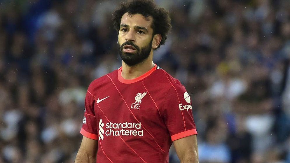 Liverpool's Mohamed Salah during the English Premier League soccer match between Leeds United and Liverpool at Elland Road in Leeds, England, Sunday, Sept.12, 2021. (AP Photo/Rui Vieira)