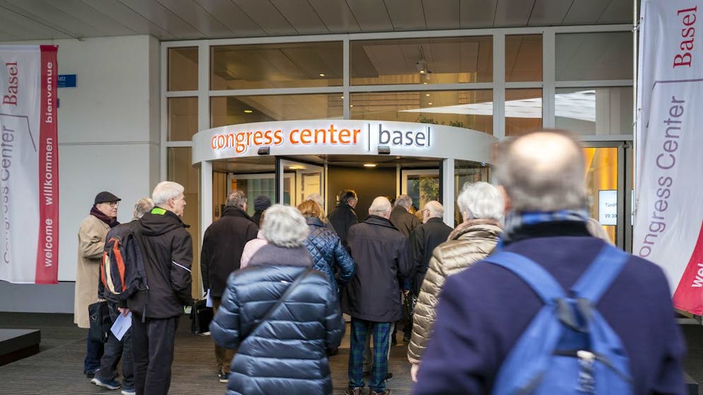 Der Eingang zur ausserordentlichen Generalversammlung der MCH Group AG in Basel am Mittwoch, 29. Januar 2020. (KEYSTONE/Georgios Kefalas)