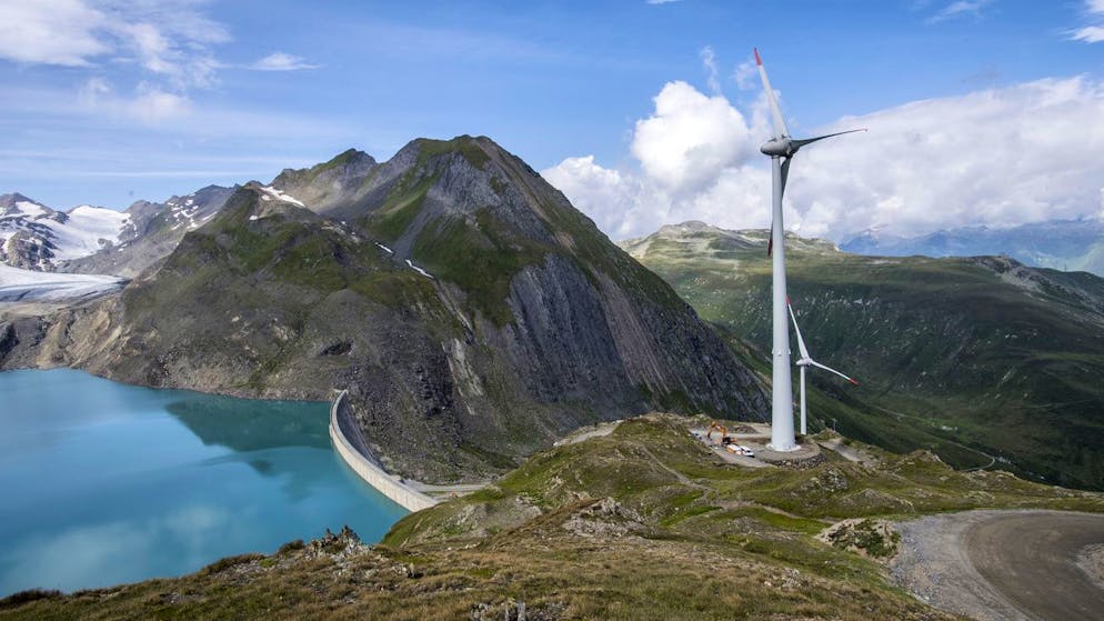 Wind turbines at the construction site of the highest wind park in Europe, are pictured at the Griessee, Nufenenpass, Valais, Switzerland, on Thursday, August 18, 2016. The wind turbines of this wind park were developed by the company SwissWinds GmbH. (KEYSTONE/Olivier Maire)