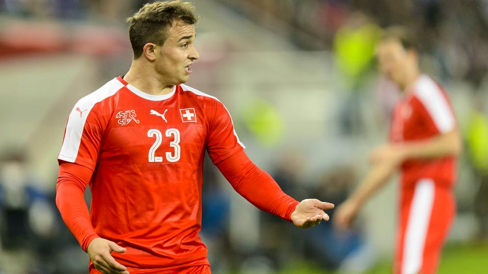Swiss forward Xherdan Shaqiri, reacts during a friendly soccer match between Slovakia and Switzerland, at the Antona Malatinskeho Stadium, in Trnava, Slovakia, Friday, November 13, 2015. (KEYSTONE/Jean-Christophe Bott)