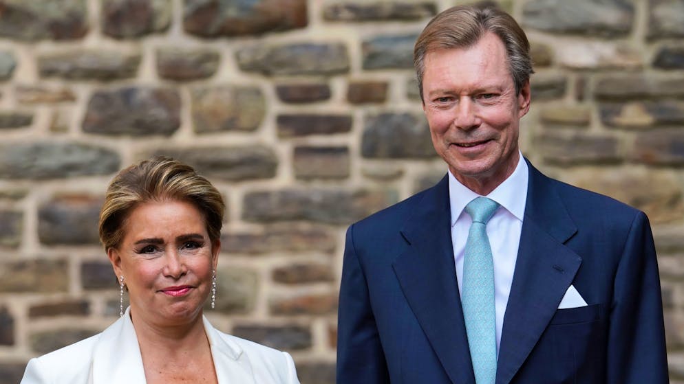 CLERVAUX, LUXEMBOURG - SEPTEMBER 19: Grand Duke Henri of Luxembourg and Grand Duchess Maria Teresa of Luxembourg arrive for the baptism of Prince Charles of Luxembourg at l'Abbaye St Maurice on September 19, 2020 in Clervaux, Luxembourg. (Photo by Sylvain Lefevre/Getty Images)