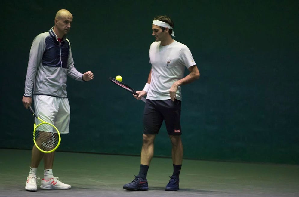 Roger Federer e il coach Ivan Ljubicic (2018)