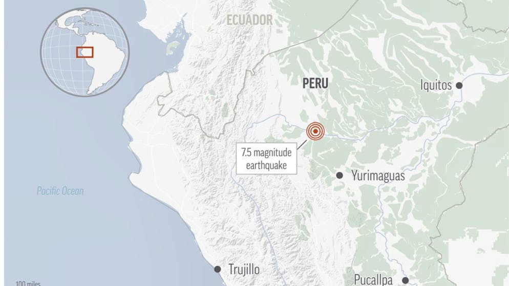 La scossa è stata registrata a circa 42 chilometri a nord-ovest di Barranca, nel nord del paese.