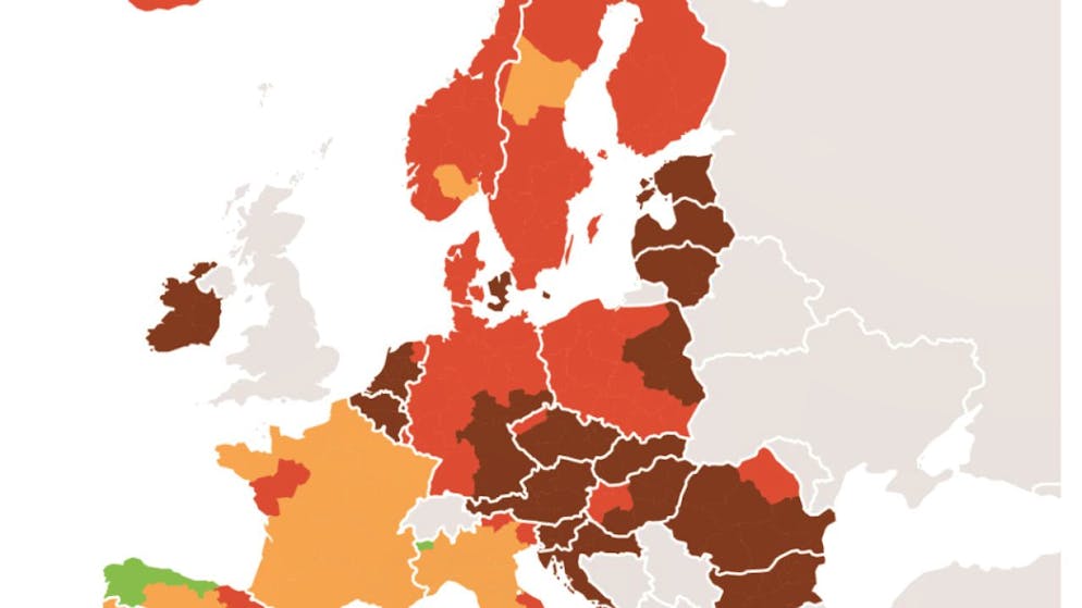 Venti giorni fa la situazione era molto diversa (mappa dell'Ecdc dell' 11 novembre 2021).