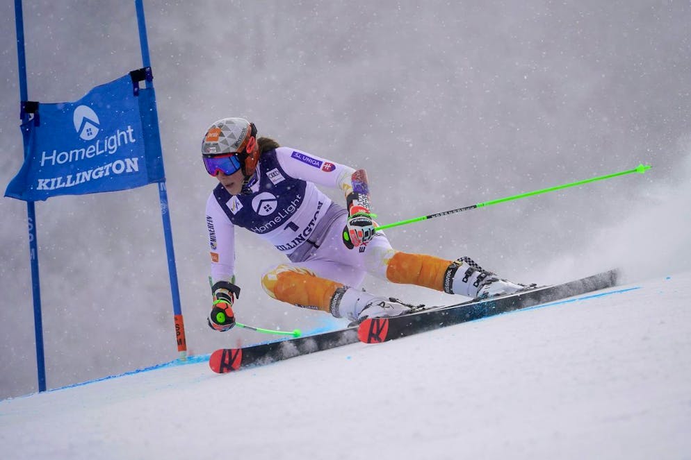 Slovakia's Petra Vlhova competes during a women's World Cup giant slalom skiing race Saturday, Nov. 27, 2021, Killington, Vt. The race was cancelled soon after. (AP Photo/Robert F. Bukaty)