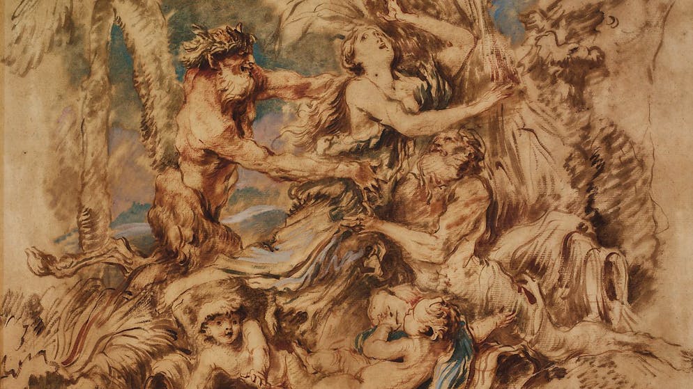 Questo disegno, che raffigura ninfe sorprese dai satiri, è stato creato dal grafico italiano Giovanni Benedetto Castiglione, detto il Grechetto, probabilmente tra il 1630 e il 1664. Da venerdì, il quadro è esposto al Kunsthaus di Zurigo.