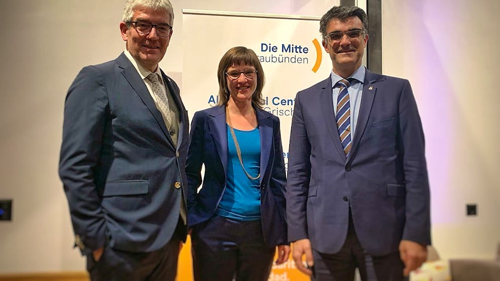 I candidati al Governo retico proposti dall'Alleanza del centro: Jon Domenic Parolini, Carmelia Maissen e Marcus Caduff.