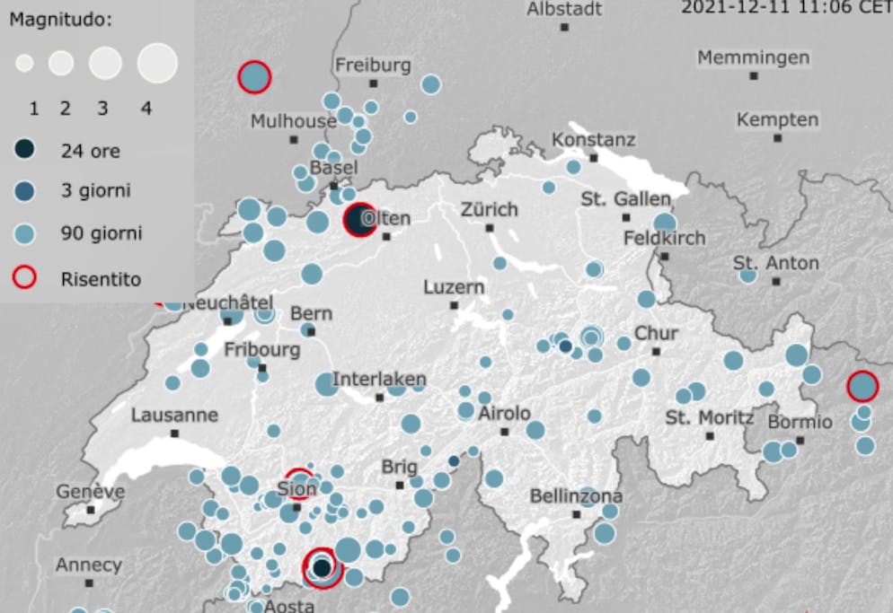 La mappa sul sito web del Servizio sismico svizzero (SED)
