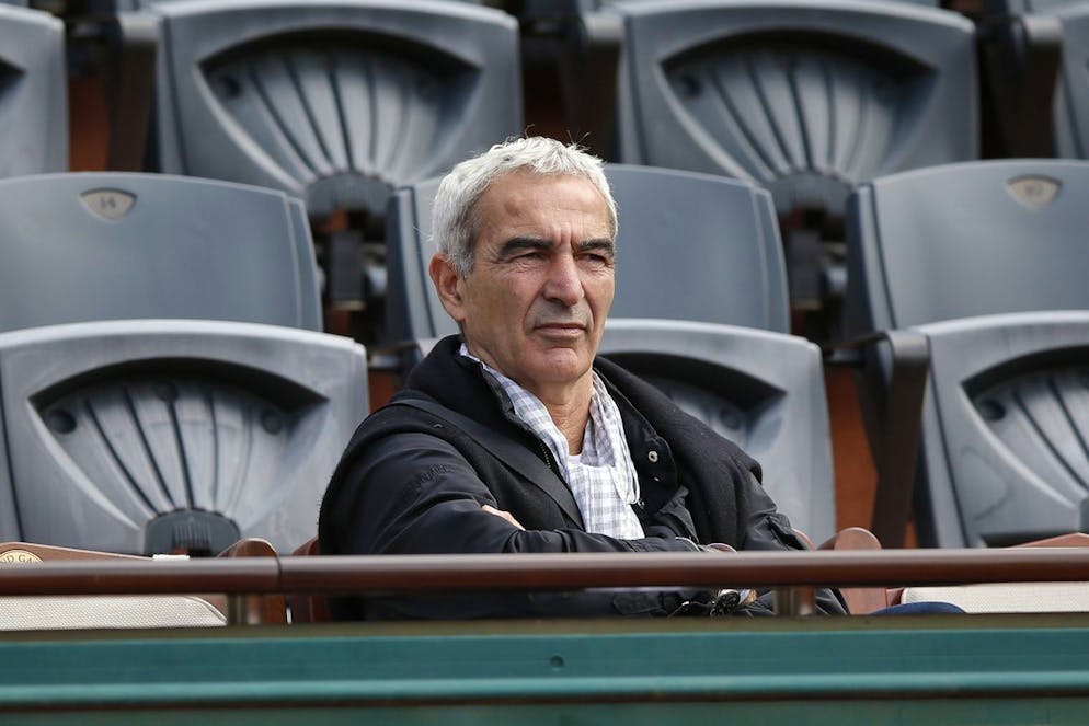 FILE - In this Monday, June 1, 2015 file photo, former French national soccer coach Raymond Domenech watches a fourth round match of the French Open tennis tournament at the Roland Garros stadium, in Paris, France. Domenech is taking charge of Nantes, the struggling French club said Saturday, Dec. 26, 2020. The club is languishing in 16th place in the top tier and enters the winter break without a win in eight games.(AP Photo/Christophe Ena, file)
