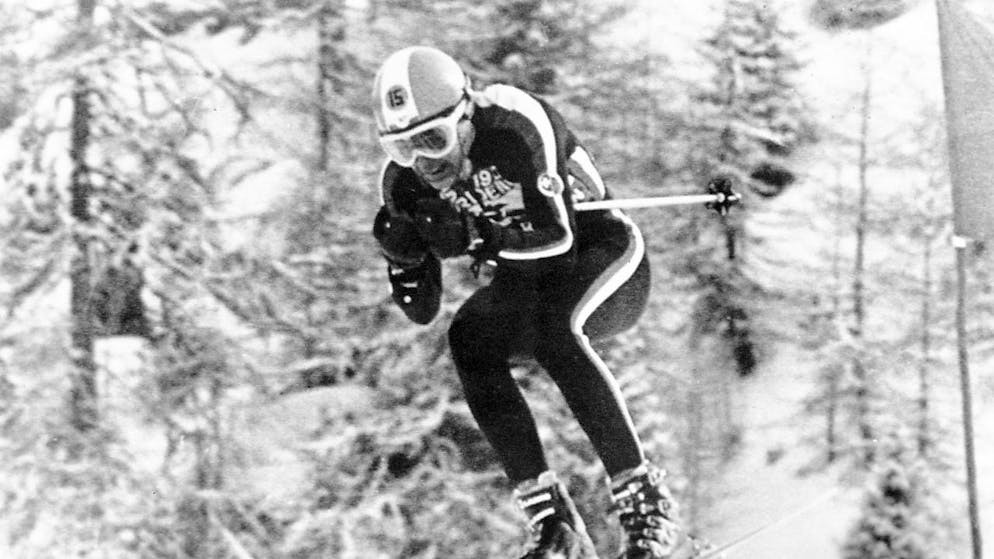 Bernhard Russi in Gröden auf dem Weg zu seinem überraschenden ersten WM-Titel