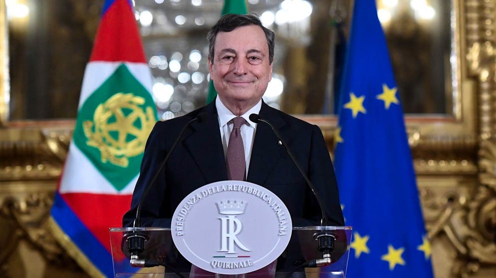epa09007563 Italian Prime Minister-designate Mario Draghi addresses the media to announce his list of Ministers after a meeting with Italian President Mattarella, in Rome, Italy, 12 February 2021. Premier-designate Draghi has formally accepted to lead a government after meeting with President Mattarella. Mattarella gave Draghi a mandate to form a government after outgoing Premier Conte's collapsed EPA/Alessandro Di Meo / POOL