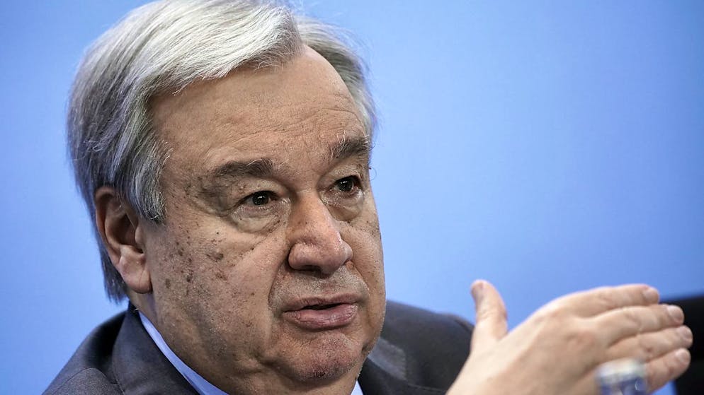 ARCHIV - Antonio Guterres, Generalsekretär der Vereinten Nationen, spricht auf einer Pressekonferenz. Foto: Michael Kappeler/dpa/Pool/dpa