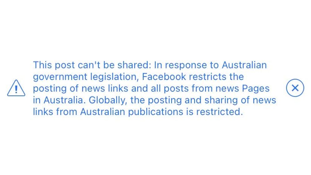 Auch hierzulande lassen sich auf Facebook keine Inhalte mehr von australischen Medien teilen.