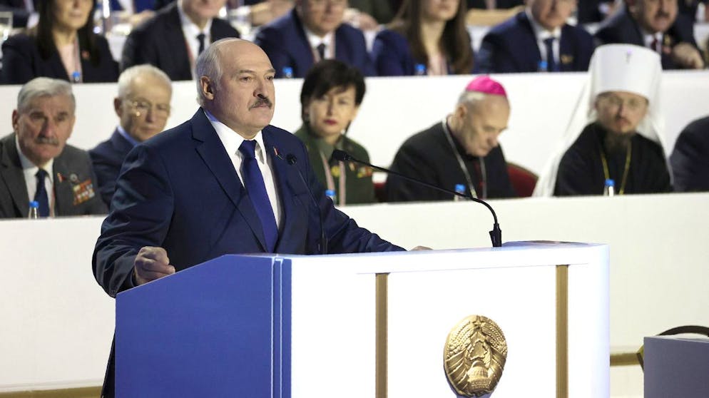 Belarusian President Alexander Lukashenko delivers his speech to delegates of the All-Belarus People's Assembly in Minsk, Belarus, Thursday, Feb. 11, 2021. BelarusâÄ™ authoritarian leader has denounced six months of protests against his rule as a foreign-directed âÄœrebellionâÄ and vowed to resist the pressure. Lukashenko convened the gathering Thursday to discuss plans for the countryâÄ™s development. But the opposition has denounced it as an attempt to shore up his rule and soothe public anger with vague promises of reforms. (Maxim Guchek/BelTA Pool Photo via AP)