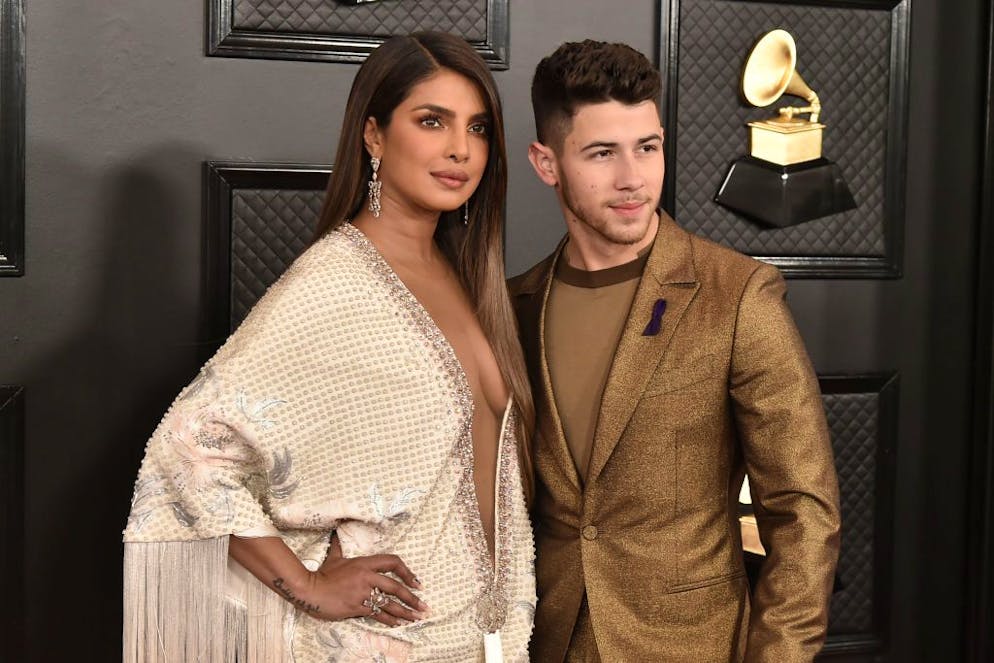 LOS ANGELES, CA - JANUARY 26: Priyanka Chopra and Nick Jonas attend the 62nd Annual Grammy Awards at Staples Center on January 26, 2020 in Los Angeles, CA. (Photo by David Crotty/Patrick McMullan via Getty Images)