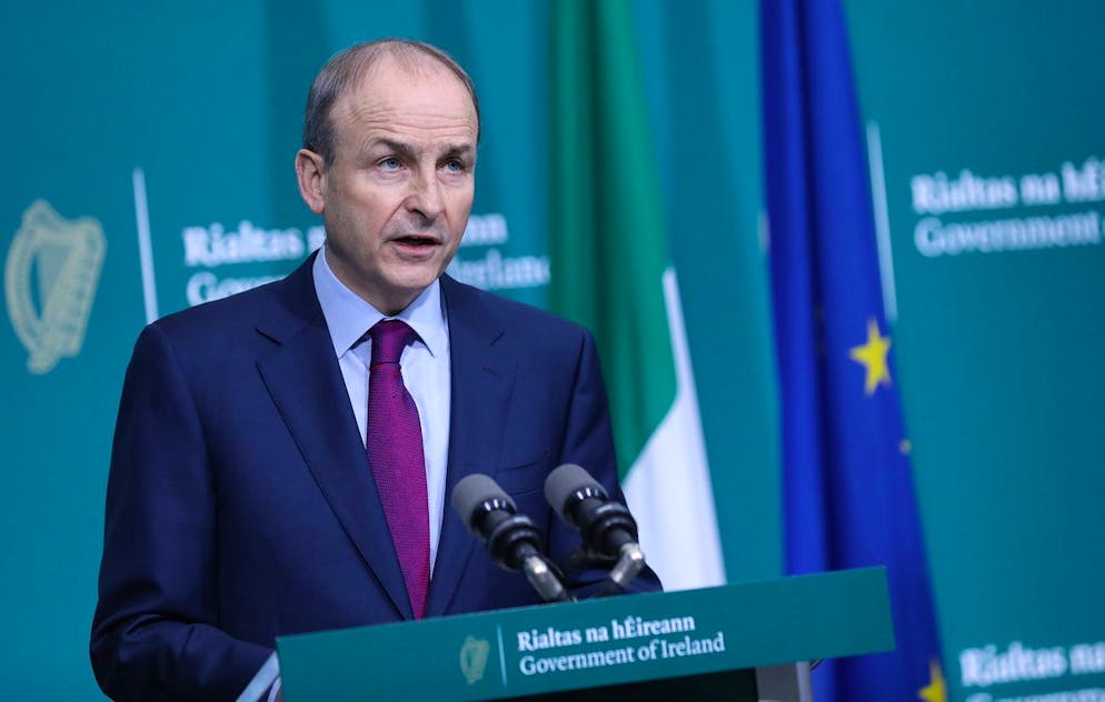 epa08933451 A handout photo made available by the Irish Government shows Irish Prime Mininster Micheal Martin holds a press briefing to introduce the publication of a report by Ireland's Commission of Investigation into Mother and Baby Homes (CIMBH) at Government Buildings in Dublin, Ireland, 12 January 2021. An estimated 9,000 children died in Ireland's former 'mother and baby homes', where unmarried mothers were separated from their infant offsprings. EPA/JULIEN BEHAL / HANDOUT HANDOUT EDITORIAL USE ONLY/NO SALES