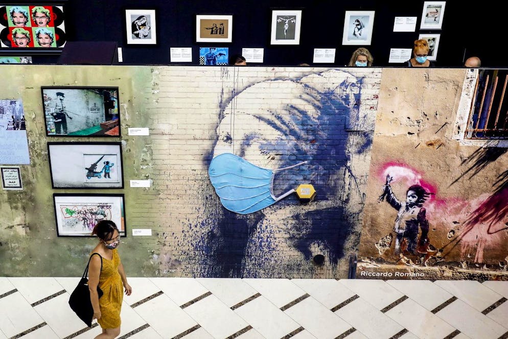 epa08575188 Inauguration of the 'Unknown Street Art Exhibition' at the Arcimboldi Theater in Milan, Italy, 30 July 2020. EPA/Mourad Balti Touati