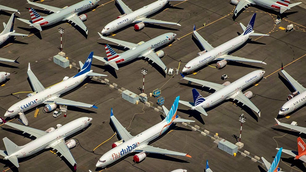 Nach dem Grounding der Boeing 737 MAX im Jahr 2019 stehen etliche der Maschinen bei Boeing in Seattle, USA, auf Halde.